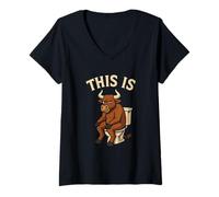 Femme Bull is Sitting on A Toilet Funny Cow Toilet Humour Bullsht T-Shirt avec Col en V