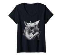Femme Bull Terrier anglais chantant chanteur amateur de chiens T-Shirt avec Col en V