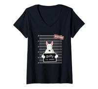 Femme Bull Terrier mug shot chien coupable T-Shirt avec Col en V
