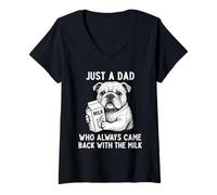 Femme Bulldog anglais Dad Milk Blague Fête des pères amoureux des chiens T-Shirt avec Col en V