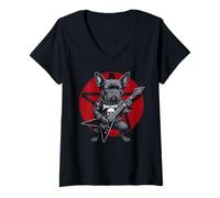 Femme Bulldog French Heavy Metal Guitar Rock Dog Lover T-Shirt avec Col en V