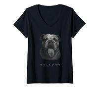 Femme Bulldog Langue Out Graphic Vintage Noir & Blanc Race de chien T-Shirt avec Col en V