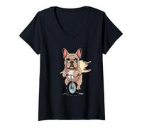 Femme Bulldog on Monocycle Drôle Chien Cyclisme Rider T-Shirt avec Col en V