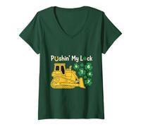 Femme Bulldozer Lucky Construction Pushing My Luck St Paddy Day 67 T-Shirt avec Col en V