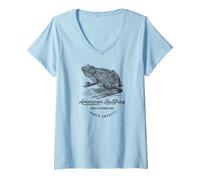 Femme Bullfrog Vintage Animal Fauna Prints Rana Catesbeiana T-Shirt avec Col en V