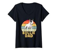 Femme Bullie Dad Retro English Bull Terrier propriétaire T-Shirt avec Col en V