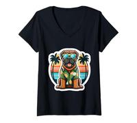 Femme Bullmastiff Propriétaire de chien Summer Vibes Vacation Tropical Holiday T-Shirt avec Col en V