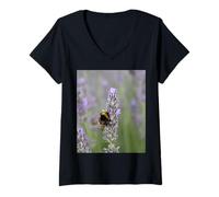 Femme Bumblebee On Lavender Close Up Photographie T-Shirt avec Col en V