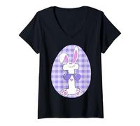 Femme Bunny Lettre I Initiale Vichy Lunettes de Soleil Violet Graphique T-Shirt avec Col en V