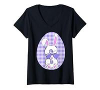 Femme Bunny Lettre S Initiale Lunettes de Soleil Violet Vichy Graphique T-Shirt avec Col en V