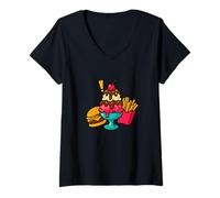 Femme Burger à la crème glacée Frites Drôle de malbouffe Art T-Shirt avec Col en V