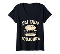 Femme Burger « J'Ai Faim Toujours Humour » T-Shirt avec Col en V