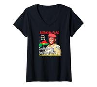 Femme Burkina Faso - Capitaine Ibrahim Traoré - Le Président T-Shirt avec Col en V