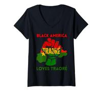 Femme Burkina Ibrahim Traoré Shirt Black Loves Ibrahima Traoré T-Shirt avec Col en V