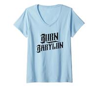 Femme Burn Babylon Cultural Statement Reggae T-Shirt avec Col en V