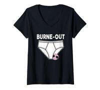 Femme Burne Out Stress Travail Burn Out Slip Accident Boule T-Shirt avec Col en V