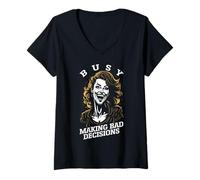 Femme Busy Making Bad Decisions Retro Pop Art Sarcastique T-Shirt avec Col en V