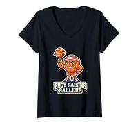 Femme Busy Raising Ballers Ballon de Basket T-Shirt avec Col en V