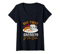 Femme But First Cafecito Y Pan-Dulce Concha Mexicain Coffee Lover T-Shirt avec Col en V