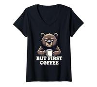 Femme But First Coffee T-Shirt avec Col en V