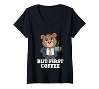 Femme But First Coffee T-Shirt avec Col en V