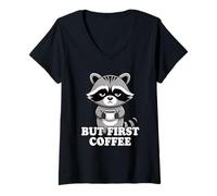 Femme But First Coffee T-Shirt avec Col en V