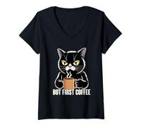 Femme But First Coffee T-Shirt avec Col en V