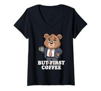 Femme But First Coffee T-Shirt avec Col en V