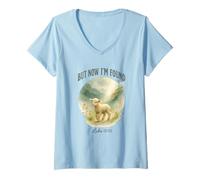 Femme But Now I’m Found Luke 15:10 Watercolor Lamb Christian T-Shirt avec Col en V