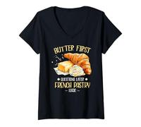 Femme Butter First Questions Later French Pastry Logic T-Shirt avec Col en V