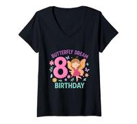 Femme Butterfly Dream Huitième Anniversaire Fille T-Shirt avec Col en V