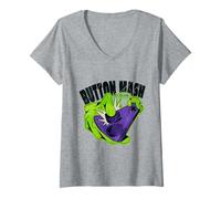 Femme Button Mash Club Retro Gaming Arcade Player Video Game T-Shirt avec Col en V
