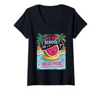 Femme Bye Bye School, Hello Pool School est sorti pour le plaisir T-Shirt avec Col en V