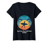 Femme Byron Bay Nouvelle-Galles du Sud Australie Surf Vintage Surfer T-Shirt avec Col en V