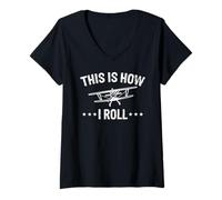 Femme C’est comme Ça Que Je Vole Humour Avion Drôle T-Shirt avec Col en V