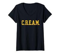 Femme C.R.E.A.M. - Cash Rules Tout Autour de Moi Rap Hiphop T-Shirt avec Col en V