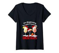 Femme Ça Commence à ressembler Beaucoup à des Verres à Cocktail de Noël T-Shirt avec Col en V