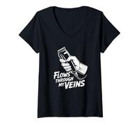 Femme Ça coule dans Mes veines - Funny Barber T-Shirt avec Col en V