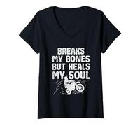 Femme Ça me Brise Les os mais guérit Mon âme en Faisant du vélo Tout-Terrain Amusant T-Shirt avec Col en V