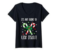 Femme Ça ne va Pas se lécher Tout Seul à Noël T-Shirt avec Col en V