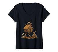 Femme Cabane Sorciere Folklore Art Sombre T-Shirt avec Col en V