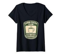 Femme Cabin Cocoa Club - Badge rétro Vacances Noël T-Shirt avec Col en V