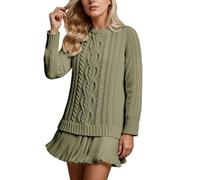 Femme Cable Tricot Pull Robe Col Rond Patchwork Robe Plissée Deux Pièces Manches Longues Mini Robe 2025 Nouveau Style