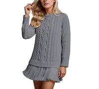 Femme Cable Tricot Pull Robe Col Rond Patchwork Robe Plissée Deux Pièces Manches Longues Mini Robe 2025 Nouveau Style