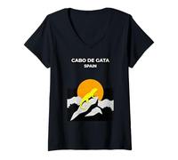 Femme Cabo de Gata Espagne Coucher de Soleil T-Shirt avec Col en V