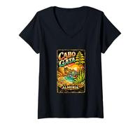 Femme Cabo de Gata Espagne, Design Vintage Côte Méditerranéenne T-Shirt avec Col en V
