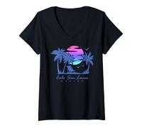 Femme CABO SAN LUCAS, vacances à la plage au Mexique, coucher de soleil rétro et vintage T-Shirt avec Col en V