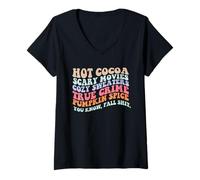 Femme Cacao Chaud Scary Films True Crime Citrouille ÉPICES Fall Meme T-Shirt avec Col en V