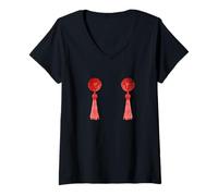 Femme Cache-tétons Sexy rétro Burlesque Striptease Rouge Pasties T-Shirt avec Col en V