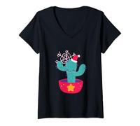 Femme Cactus de noël Moche sud-Ouest désert Flocon de Neige Hiver noël T-Shirt avec Col en V